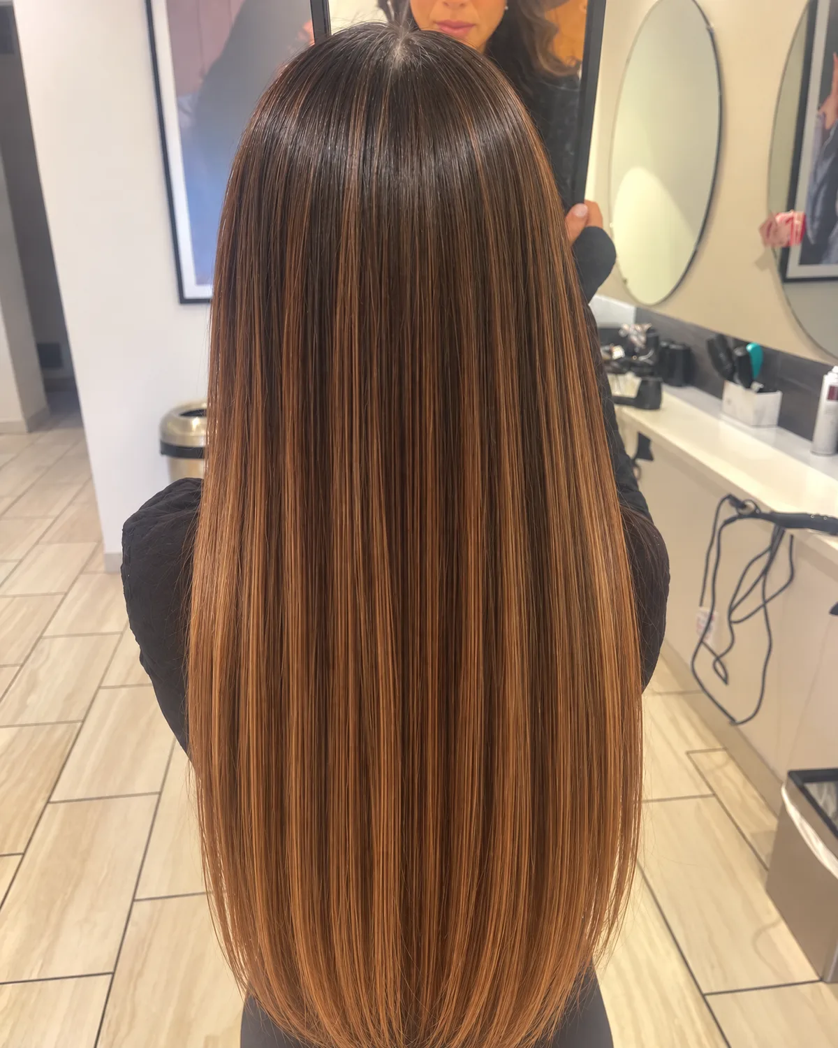 Blown dry smooth and straight