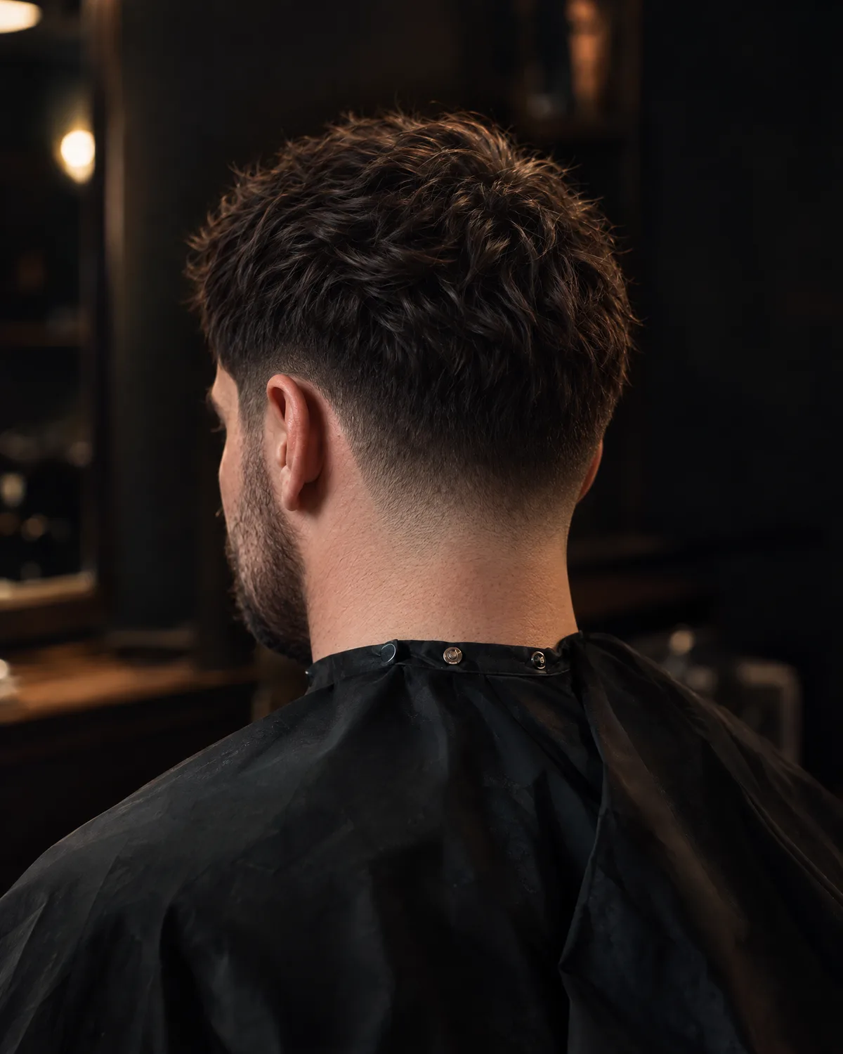 The finished skin fade with the top cut and a crisp line-up
