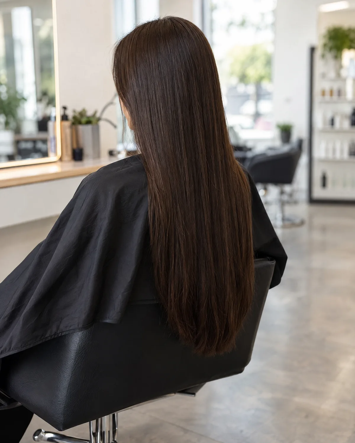 Long one-tone dark brown hair before color