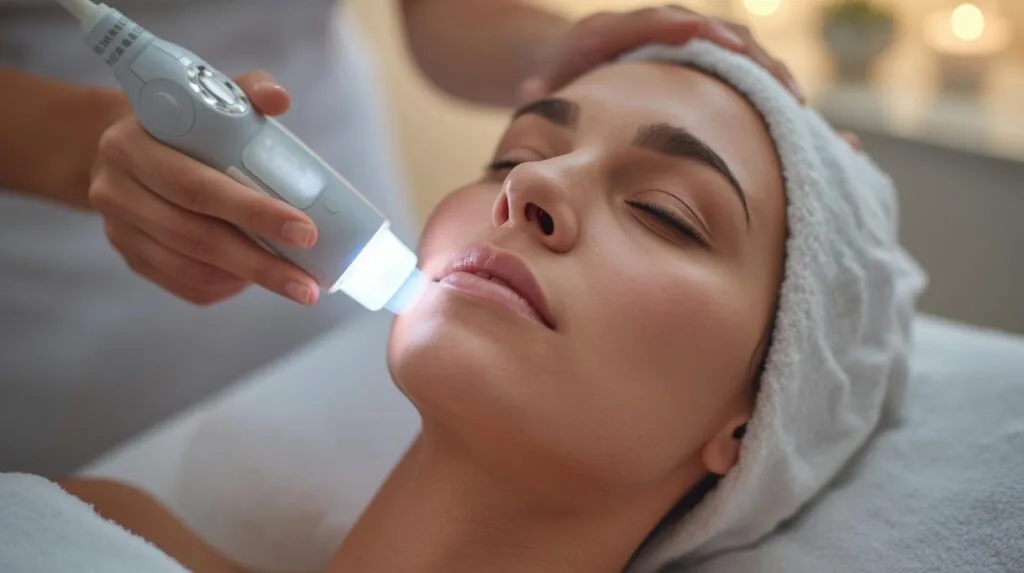 a woman getting a ultrasonic facial cleanising