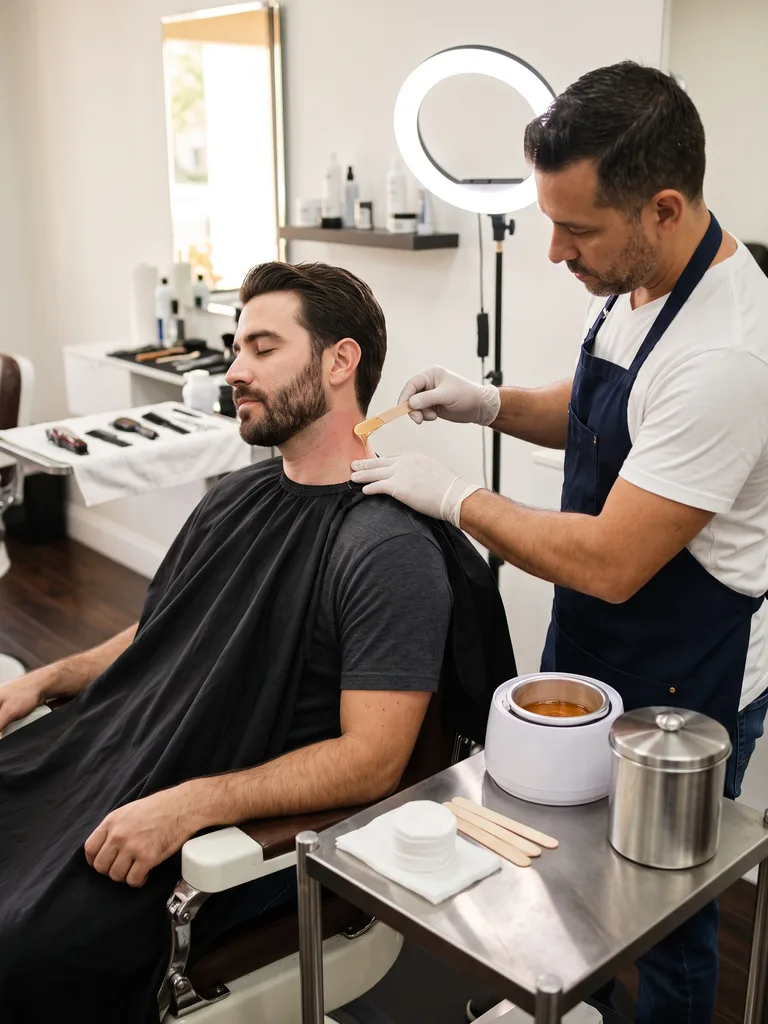 Barber applying warm wax to a client's neck for professional neck waxing