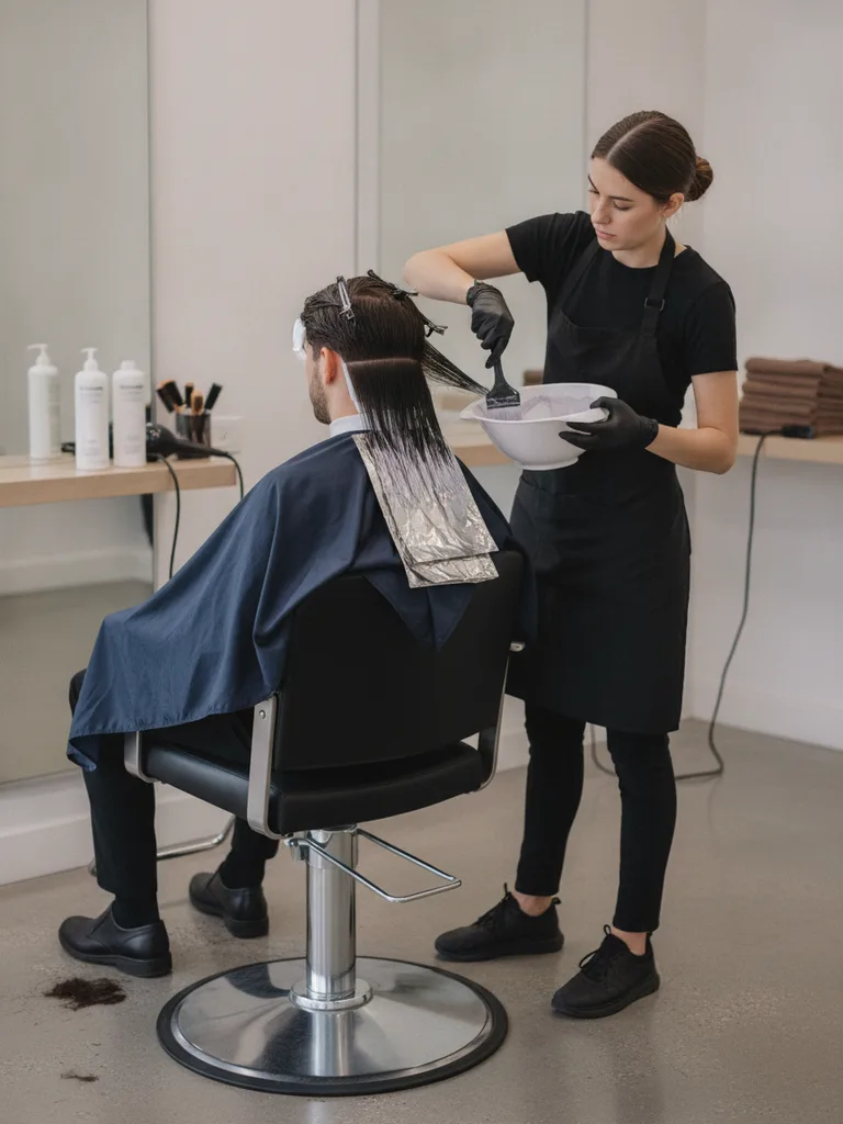 Colorist applying freehand balayage to a client's hair