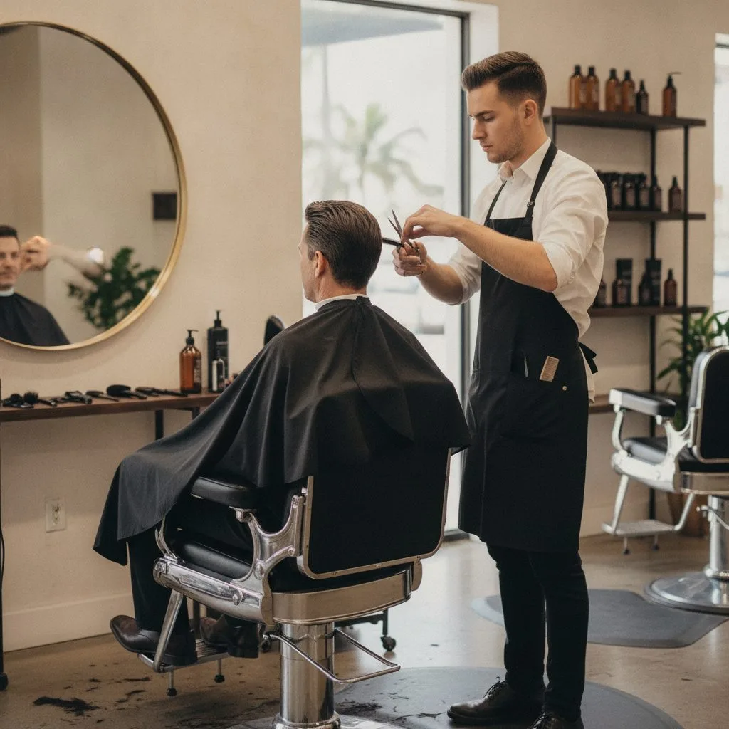 Men's haircut service in progress