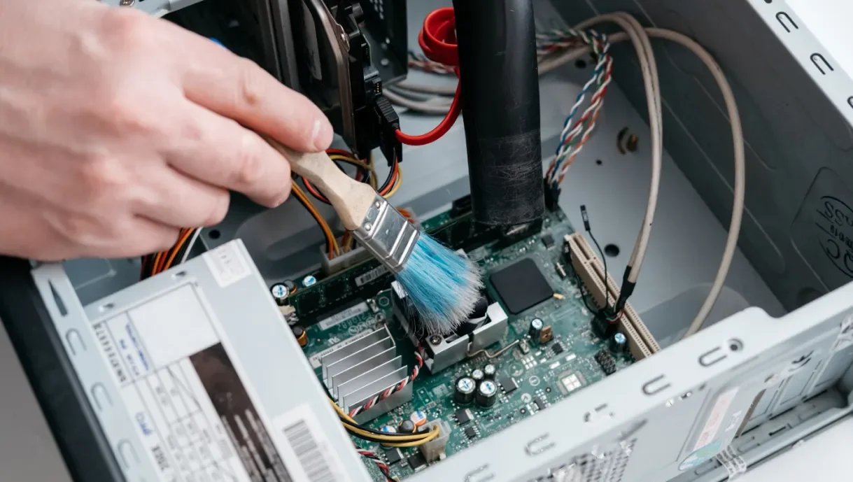 Technician moving office files to cloud storage